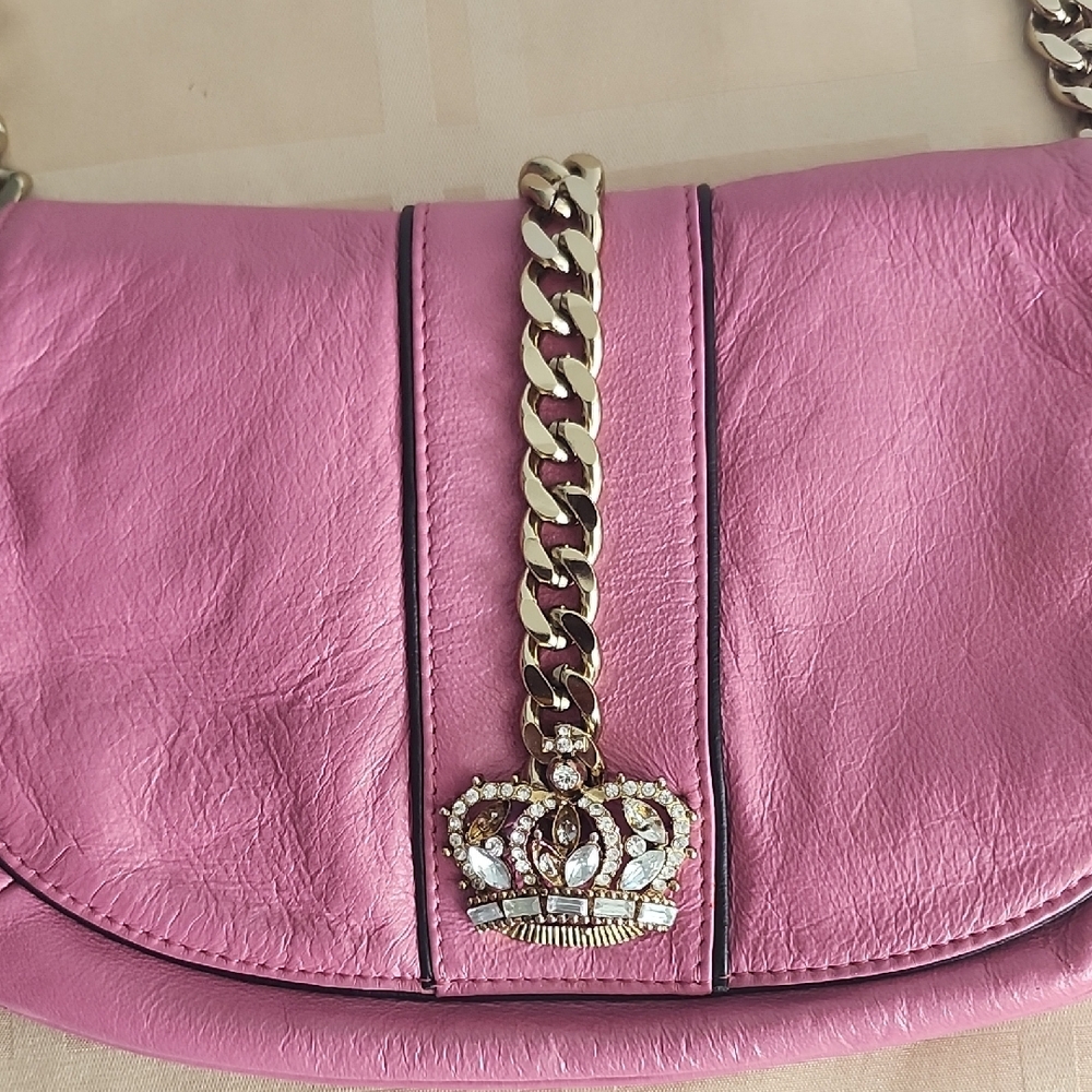 Wilsons Pink Leather Shoulder Bag W/ Removable Brass Chain Strap - Picture 4 of 12